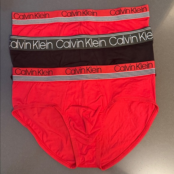 New Calvin Klein Red and Black Cotton Hip Briefs. Set of 3 - Picture 1 of 5